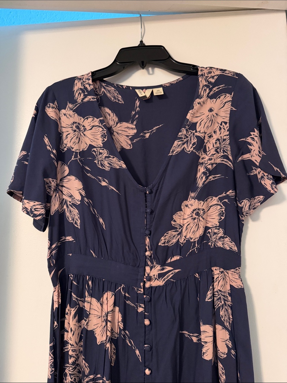 Navy Floral Button-Front Maxi Dress - Pink Floral